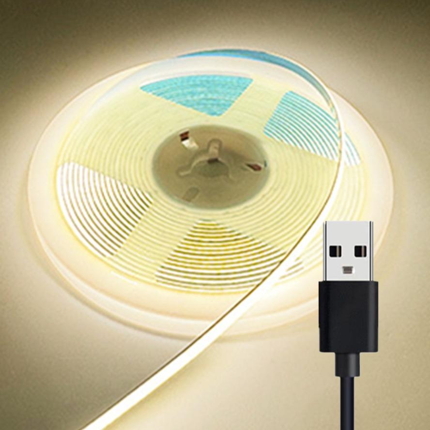 320 400LEDs 3/5/8MM 5V High Density Light Strip Dimmable COB LED Flexible COB Tape Light Bar TV Kitchen Bedroom Decoration