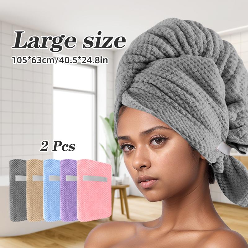 2 Pezzi Asciugamano per Capelli Grande in Pile di Corallo Morbido Asciugamano per Asciugare i Capelli con Elastico con Elastico Asciugatura Rapida Turbanti per Capelli