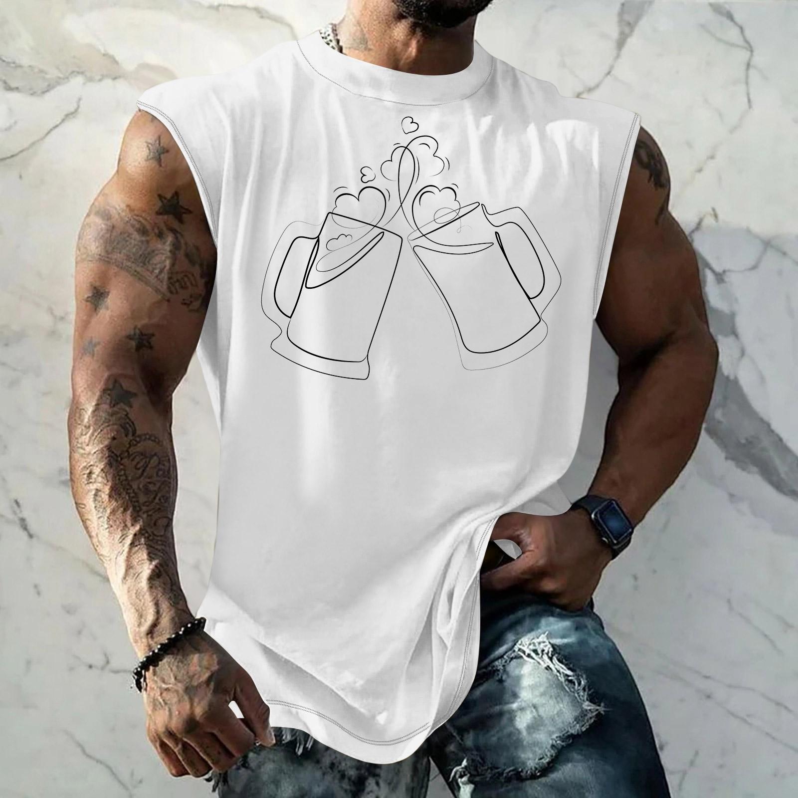 

Men s Casual Loose Fit Sleeveless Tank Top with Beer Festival Style Graphic Print Streetwear Athletic Summer Muscle Shirt M