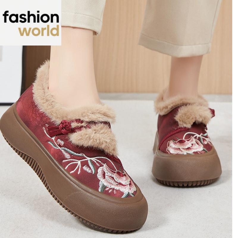 Cotton Shoes New Ethnic Style Embroidery and Velvet Thickened Mother Shoes Cloth Shoes Middle-aged and Elderly Boots