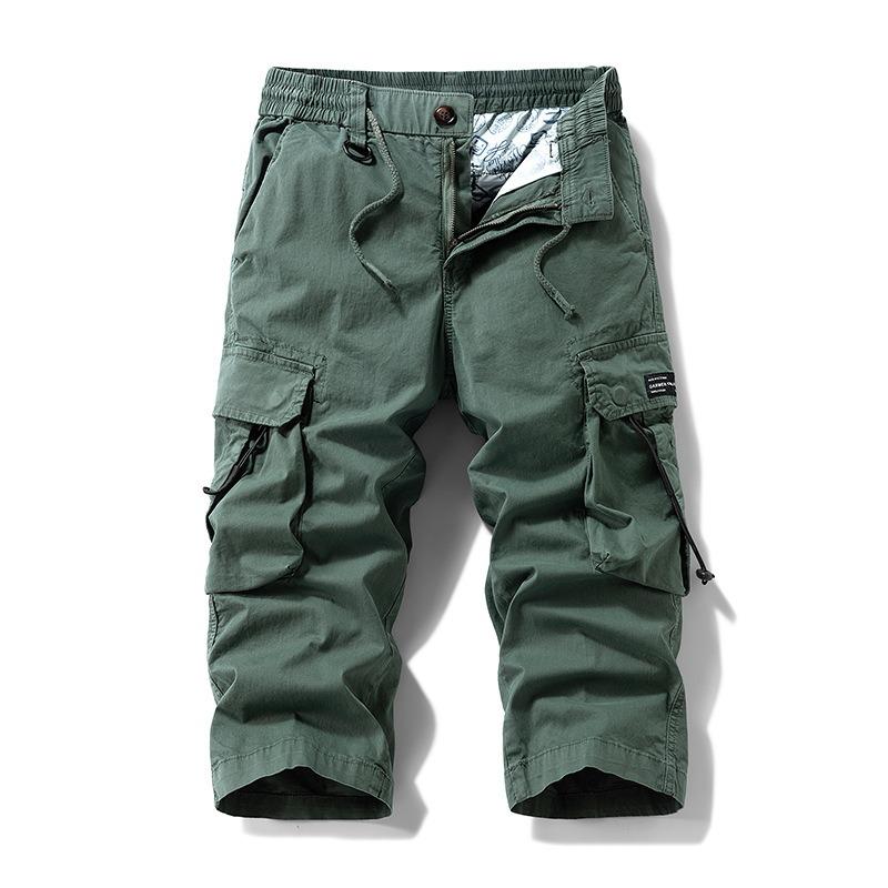 

Men s overalls casual loose men s eight-point pants straight solid color retro trendy pants men s high-end men s clothing 38 армия зеленый