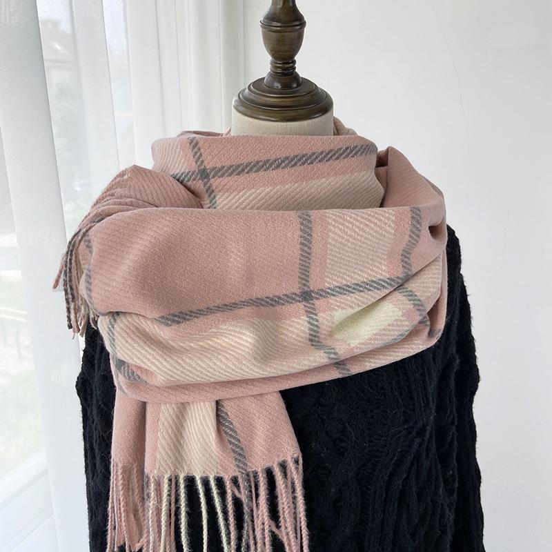 Vintage Striped Light Green Beige Winter Warmth Windproof Scarf for Men and Women, Dry Clean Only, Tassel Edges, Soft Texture, Outdoor Cozy