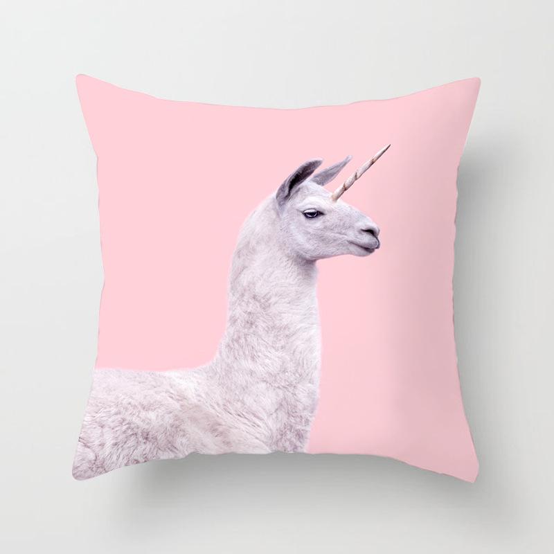 Pillow Print Cartoon Flamingo Grass Mud Horse Cushion Peach Leather Velvet Polyester Pillow Cover