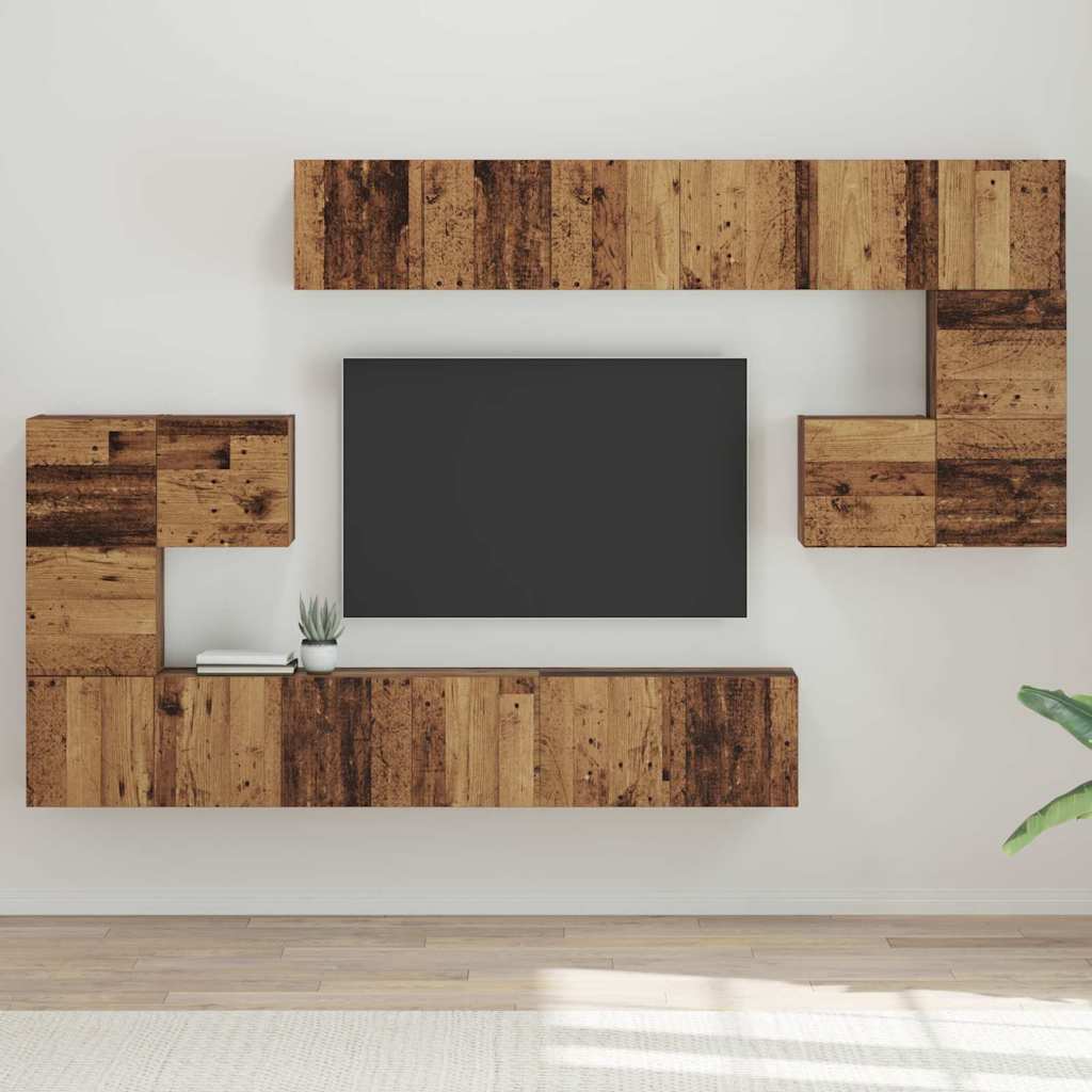 Wall Mounted TV Cabinet Set 10 pcs Reclaimed Wood Effect Particleboard