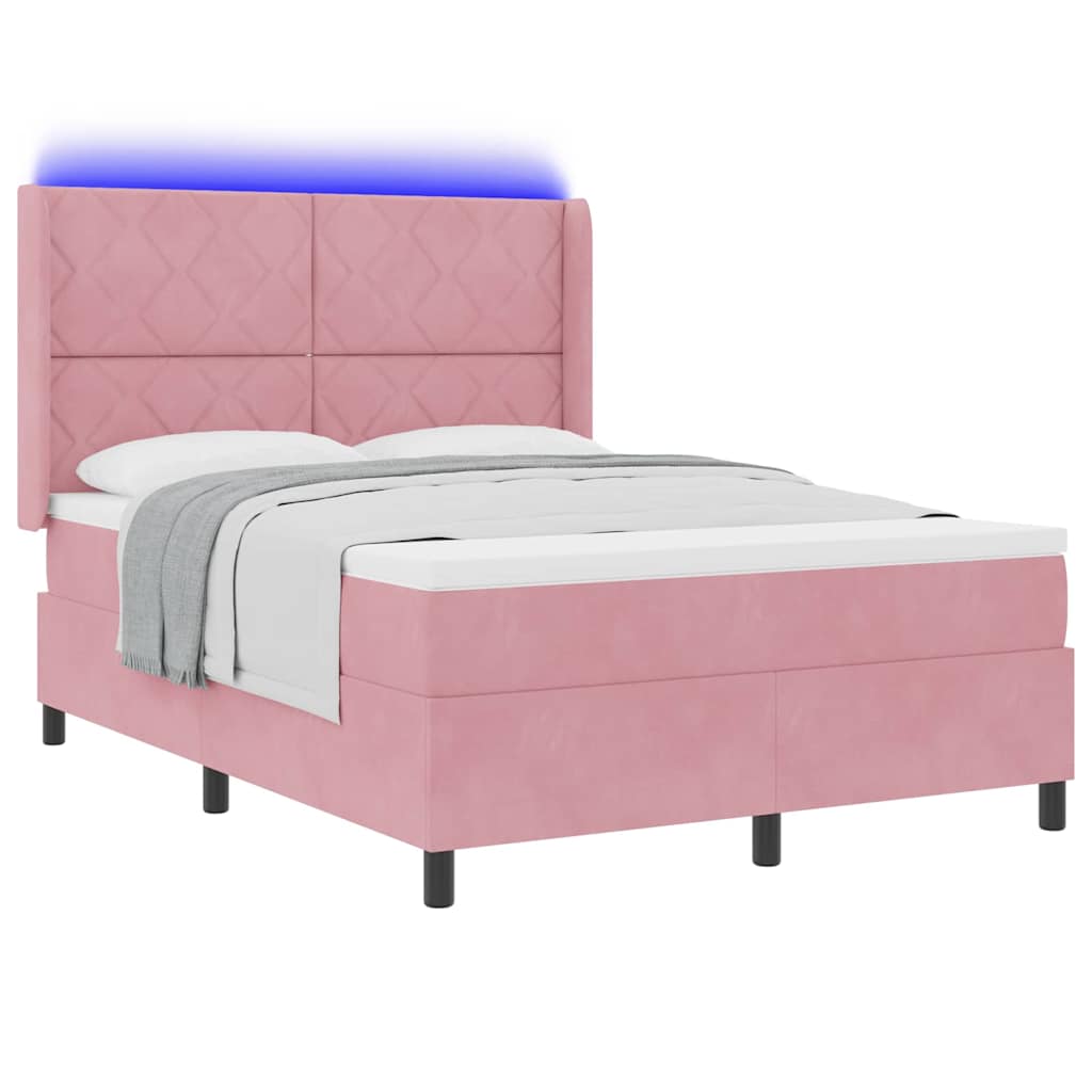 Boxspring Bed with LED Light Strips Pink 160 X 200 Cm Velvet