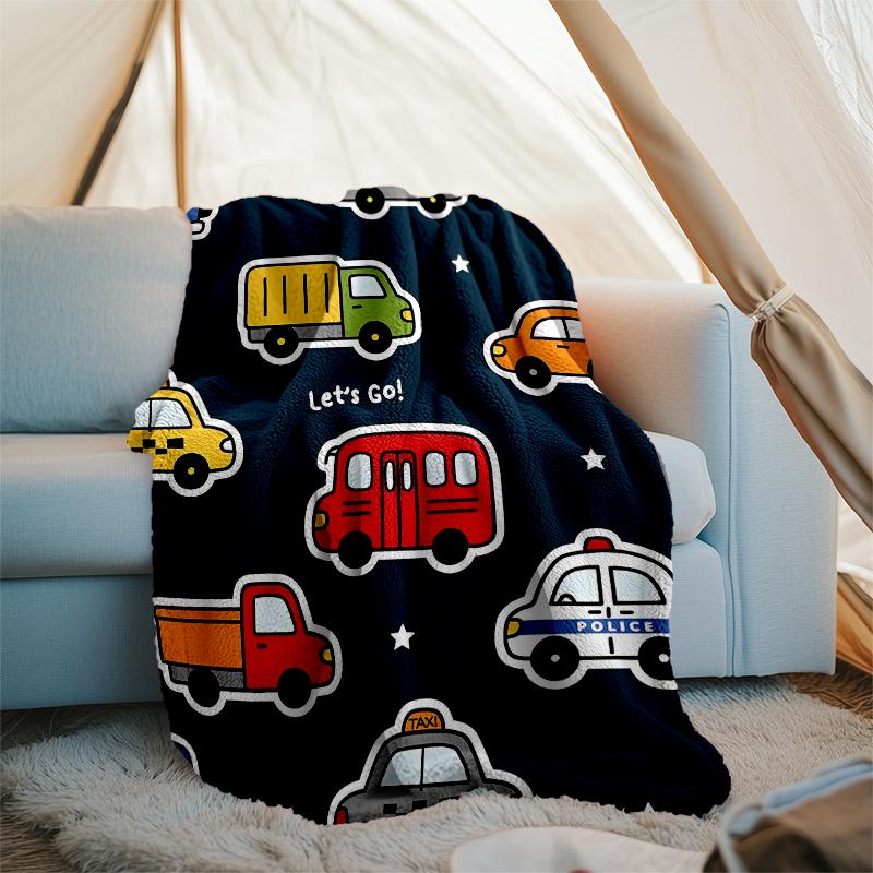 Cute Cars Theme Printed Blanket - Perfect for Couch, Bed, Travel & Outdoor Use | Machine Washable, Cozy & Durable.