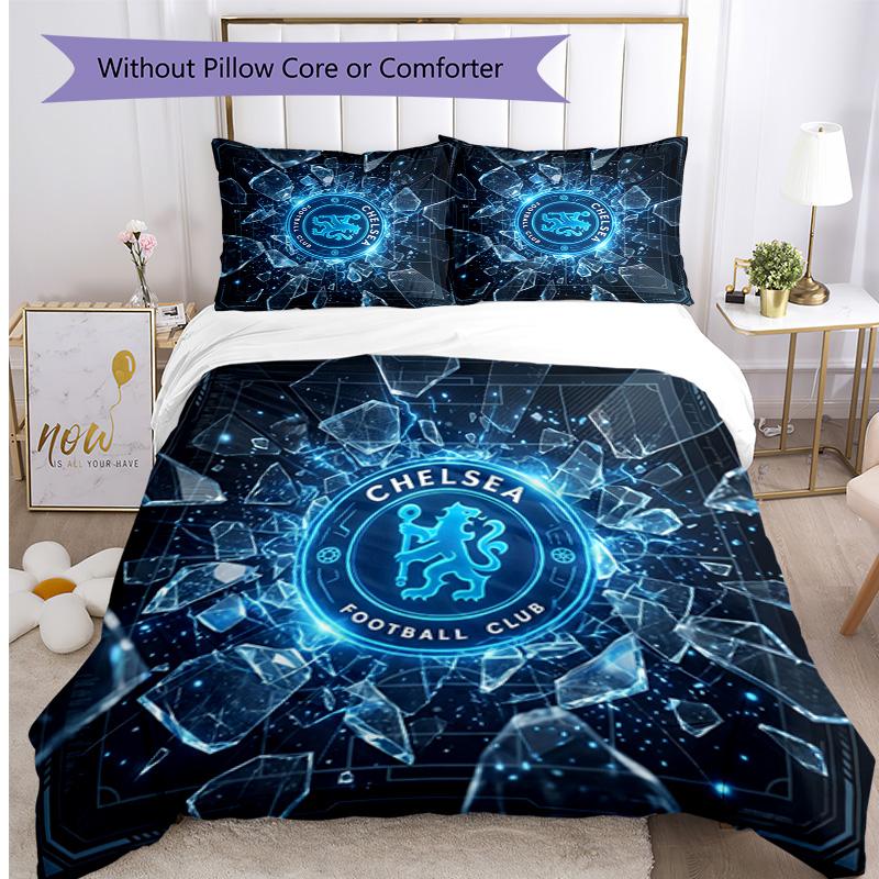 Chelsea FC Pattern Printed 3PCS Bedding Set Soft Skin-Friendly Washable Duvet Cover & Pillowcases Set All Season Bedroom