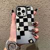 Black And White Plaid Print Smiling Face Laser Phone Case for iPhone 15 14 Pro Max Plus 16 17 Pro Max 13 12 Mini 11 Pro Max Case
