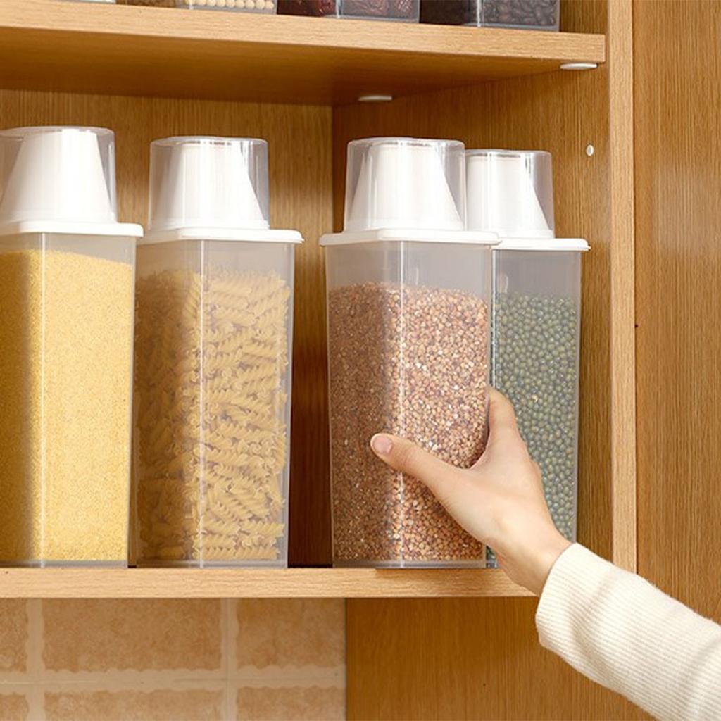 Cereal Container Plastic Transparent Sealed Dry Food Storage Dispenser Pantry Organization Canister with Measuring Cup