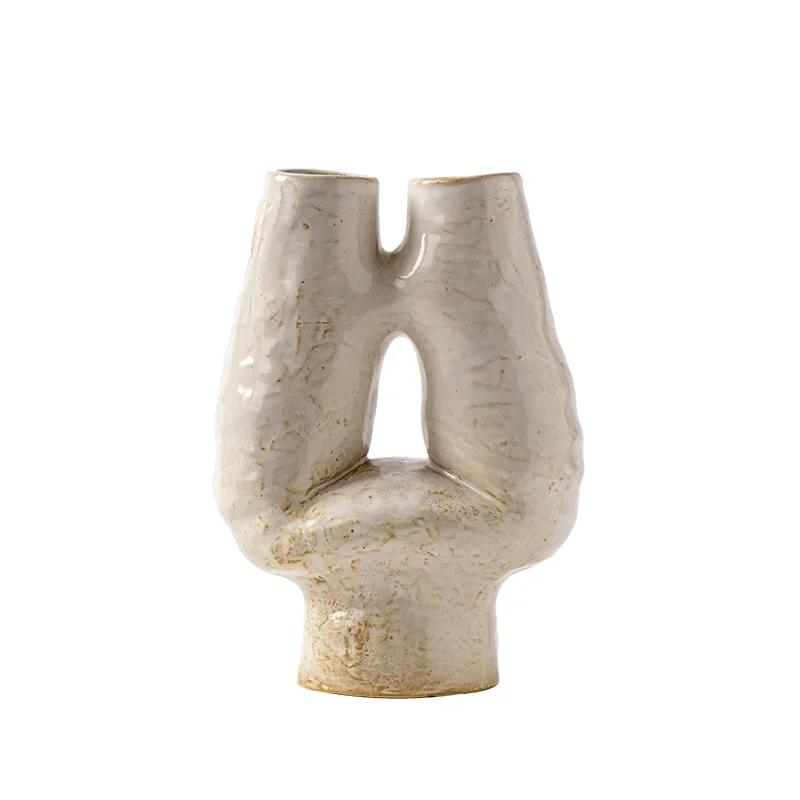 Double-mouth H-shaped vase ceramic porcelain Nordic Bohemian style decorative flowerpot dried flower Puweicao office