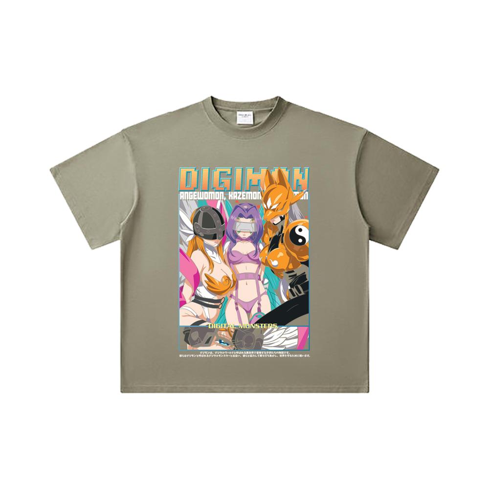 260 GSM Double Yarn 32 Count 100% Cotton Digimon V6 Waifus Print Unisex Heavy Cotton T Shirt