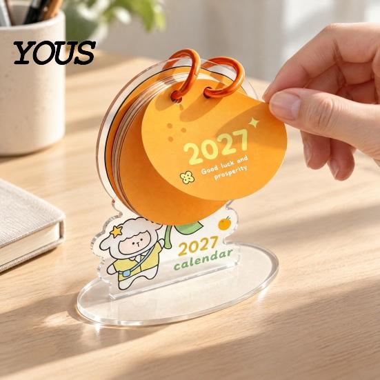 Geschenk für Kollegen 2027 Acryl-Schreibtischkalender mit niedlichem Tierständer, Cartoon-Hund Schaf Mini Monatsplaner Moderne Bürodekoration Home Office, 12 Monate