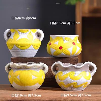 Mediterranean Style Flower Pot Set Creative Plant Pot Ceramic Vase Vintage Printed Ceramic Flower Pot Home Decoration