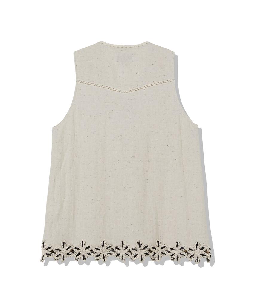 Penfield Flower Crochet Linen Vest Ivory_Fs2Wv03U