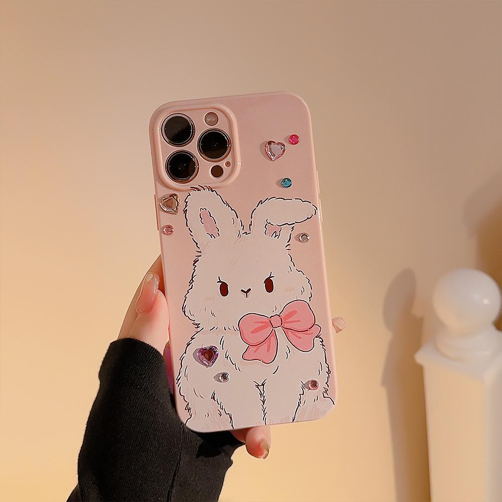 Color Diamond Powder Rabbit 14pro Max IPhone Case IPhone 15 Suitable for 11 Cute 1613 Soft Shell