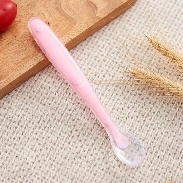 Baby Feeding Spoons Dishes Tableware Children Flatware Cutlery Spoon Silicone Temperature Sensing Patchwork Soup Ladle Tools