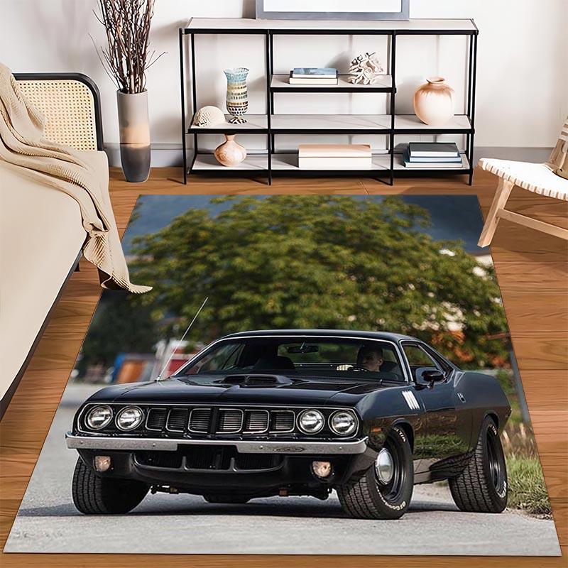 Vintage Black Classic Muscle Car with Retro Design Outdoors Landscape Print Suitable for use as an anti-slip1 for1room and bedroom sofas