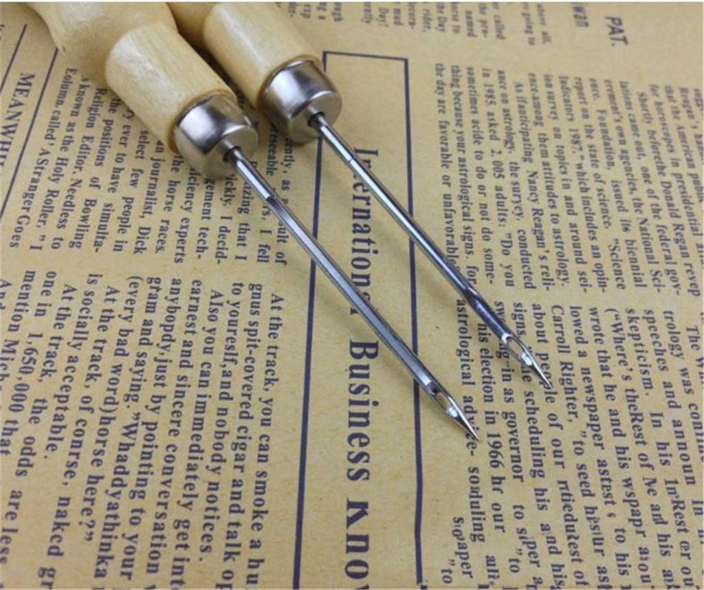 3 TEILE/SATZ Nähahle mit Holzgriff, Handhefter, Leathe-Stanzwerkzeug, DIY-Schuhreparatur-Hakenwerkzeug, Lederzubehör