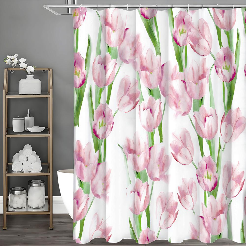 

Розовая тюльпановая шторка для душа, Декоративная шторка для душа для ванной комнаты, Водонепроницаемая шторка для душа с крючками 90*180cm