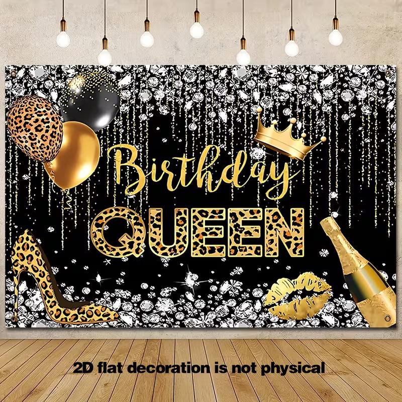 2D Black Gold Crown Women Birthday Photography Background Cloth 47.2x31.5inch/120*80cm