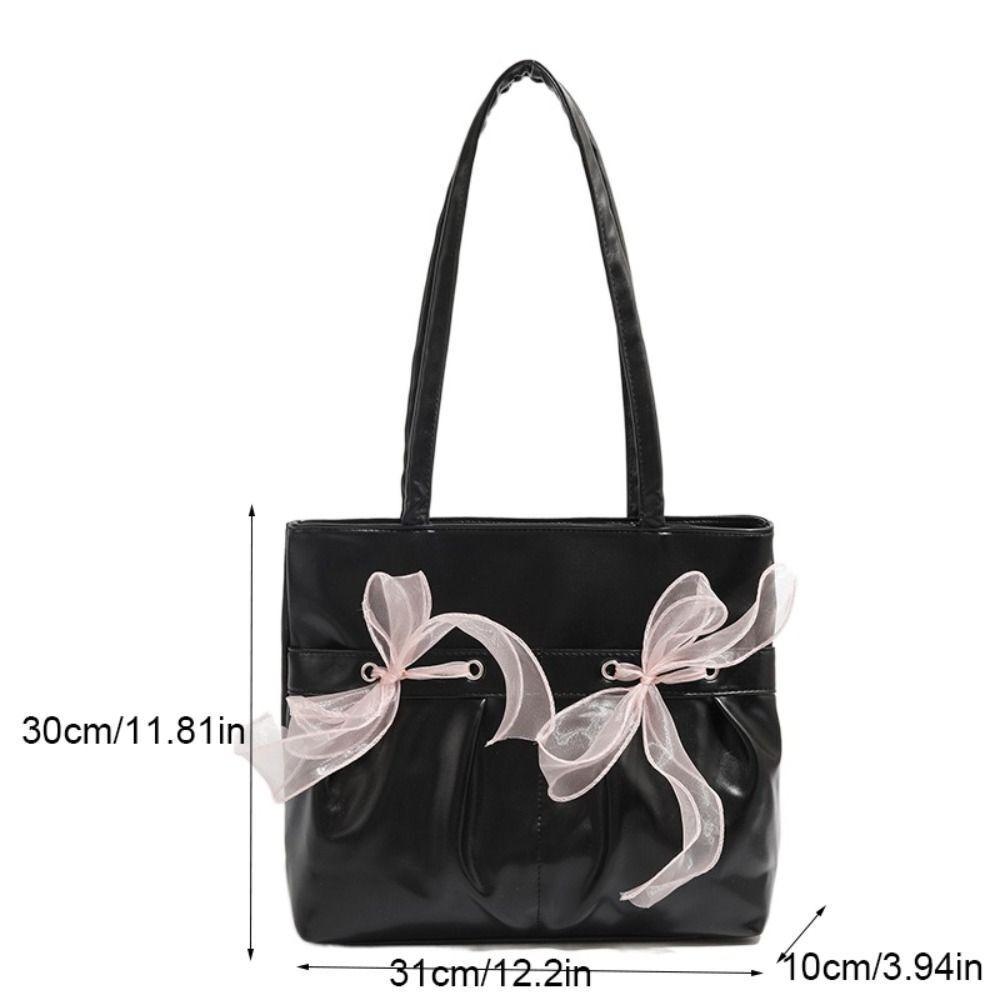 Fashion Solid Color Lace Bow Tote Bag Large Capacity Temperament Underarm Shoulder Bag Popular Trendy Commuting Bag Ladies