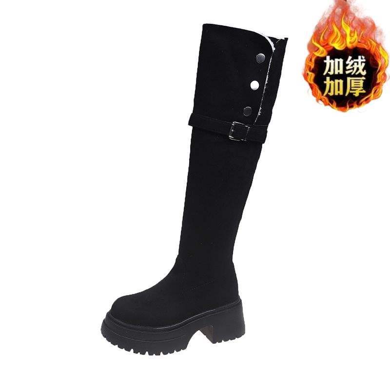 Maillard Two Wear Folded Suede Boots Women's 2025 Autumn and Winter New Small Thick Heel Thick Sole Knee Knight Boots