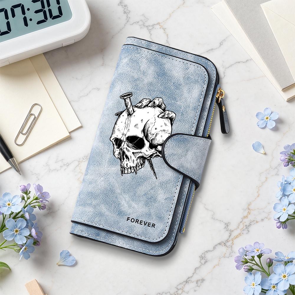 Gothic Skull Printed Long Wallet Forever Dark Style Daily Use Portable Purse