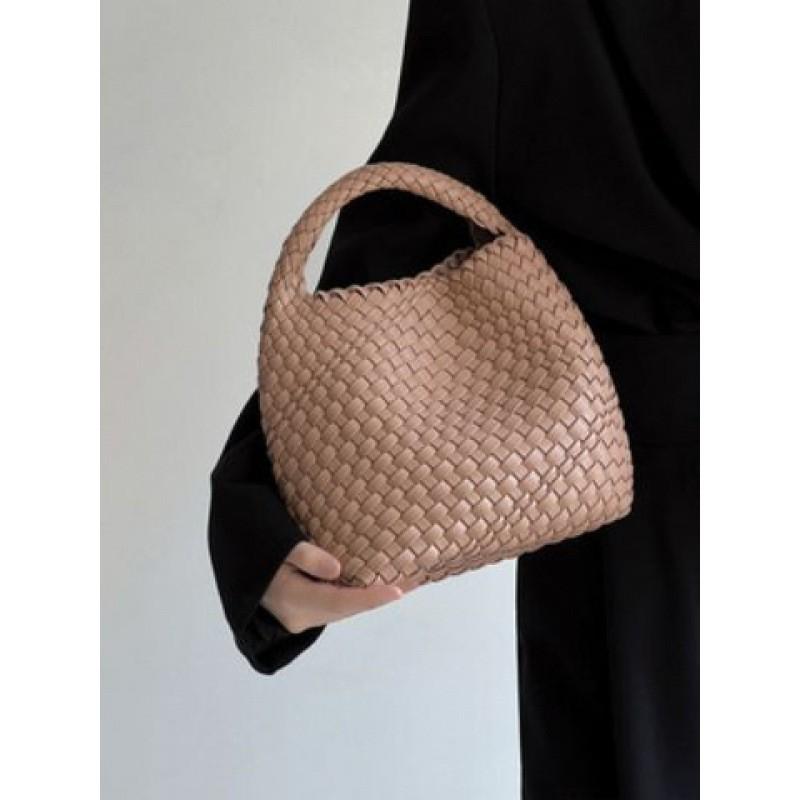 Hand-woven Bucket Bag Women's 2024 Genuine Leather Fashionable Small Tote Portable Shoulder Cross-body