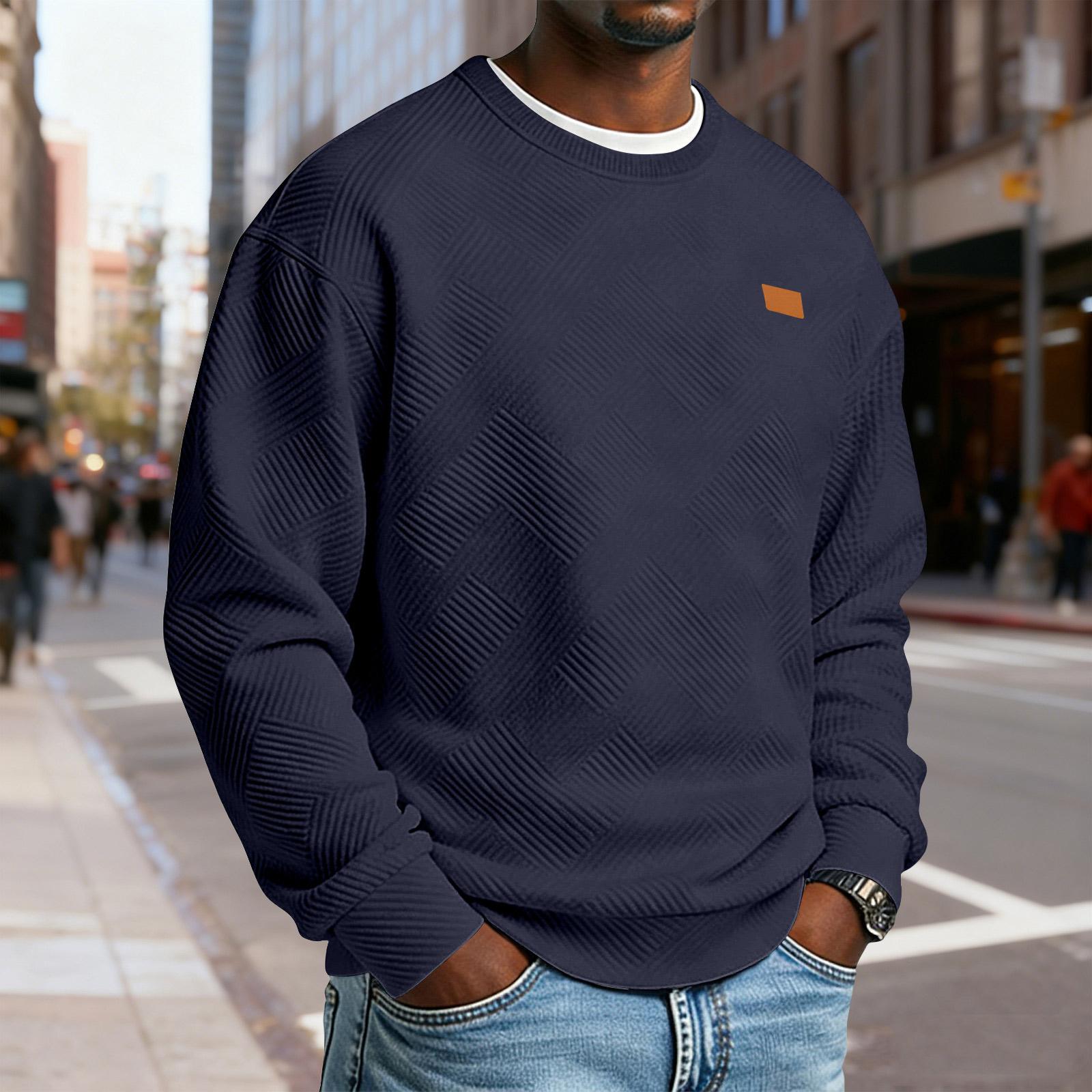 

Men s Casual Long-Sleeved Round Neck Textured Sweatshirt XXL Темно-синій