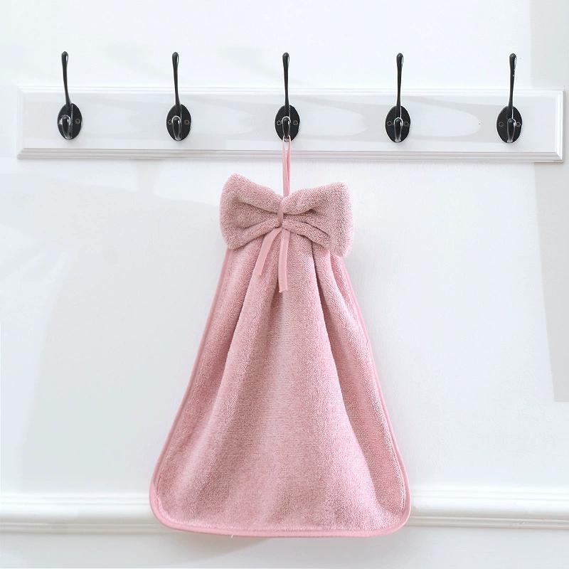 Hand Towel Household Bow Hanging Type Absorbent Towels Kitchen Wipe Handkerchief Solid Color Kitchen Supplies