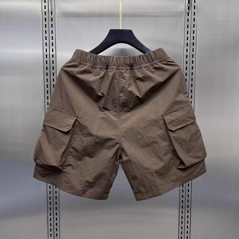 Pantaloncini Cargo da Uomo Retro Multi Tasche Estivi Sottili Larghi Dritti Casual Capispalla Capri Tinta Unita Coulisse Pantaloncini