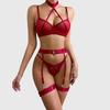 Sexy Lingerie Set Sheer Mesh Halter Bra Garter Belts Underwear Panty Four-Piece Set See Through Erotic Outfits Intimate Wear
