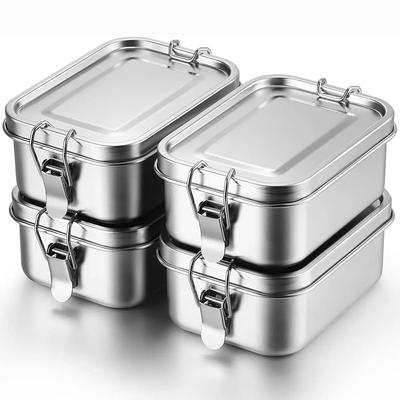 4 Stück Edelstahl Bento Box Metall Lunchbox Lebensmittelaufbewahrungsbehälter mit verschließbaren Clips Lunch Snackboxen für Arbeit, Schule