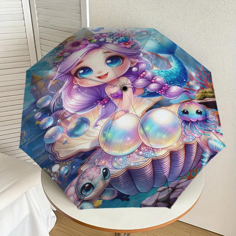 1pc Mermaid Shell Pattern Umbrella Design Automatic Opening and Closing Umbrella, High-quality Travel Umbrella,  c1128021