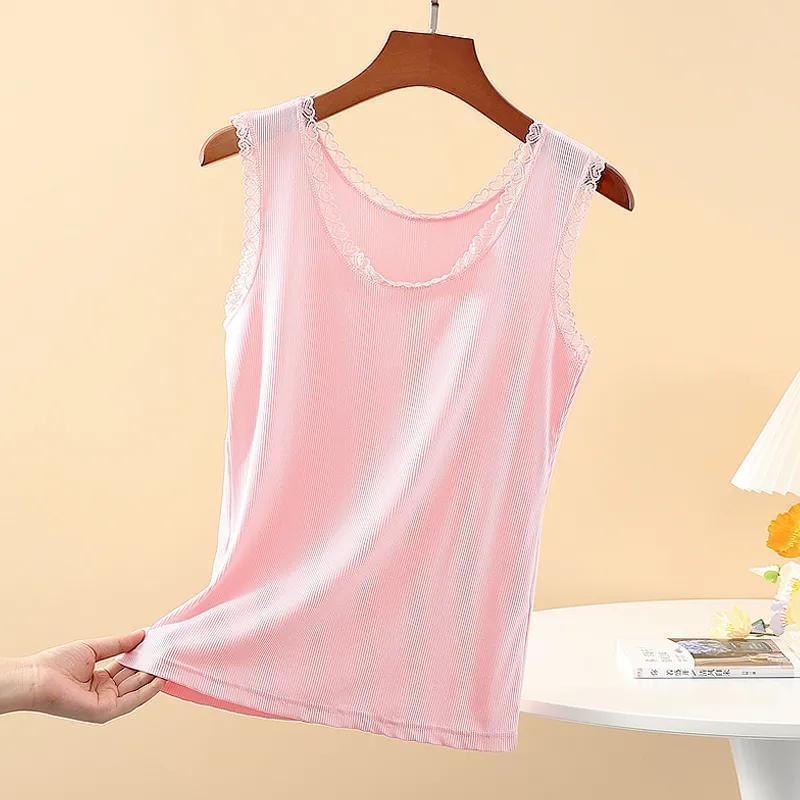 Mo Dai Ice Thread Women's Tank Top with Lace Lace Loose Large Size Slim Fit Fashion Sleeveless Bottom Shirt