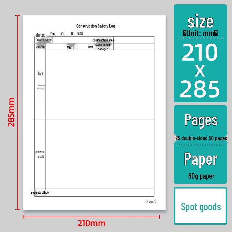 Construction Site Safety Logbook: Double-Sided Work & Safety Record Book