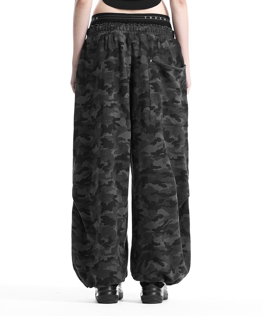 Teulimingbeodeu Camo Double Waist Sagging Sweat Pants [ Charcoal ]
