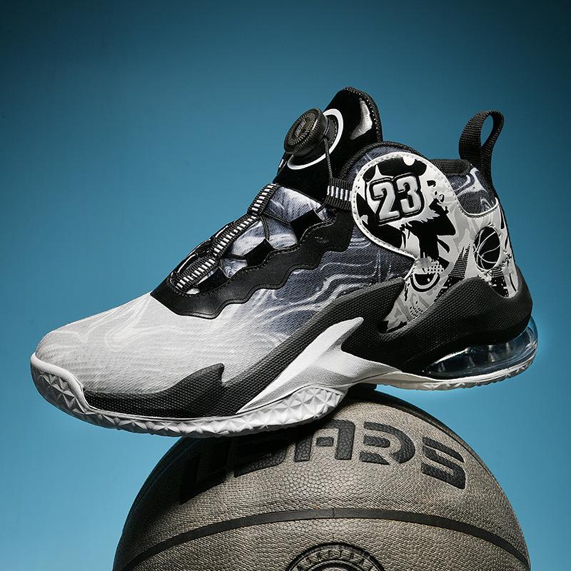 Rotary buckle mesh basketball shoes men's low-top combat boots students actual combat cement floor air cushion running shoes sports shoes