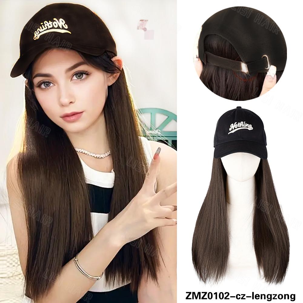 

LISI HAIR Синтетическая длинная волнистая шляпа, парик для женщин, бейсболка с наращиванием волос, регулируемая шляпа с прикрепленными волосами, бейсболка 50cm