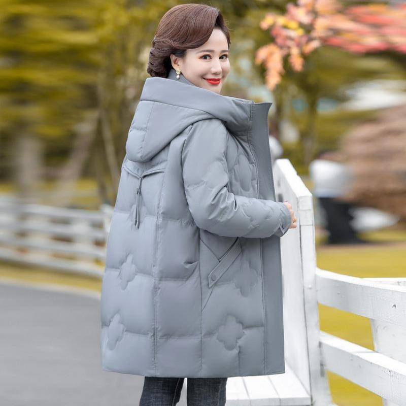 New Down Jacket Mother Women's Clothing Medium and Old Winter Medium and Long Thickened Fox Fur Collar White Duck Down Jacket