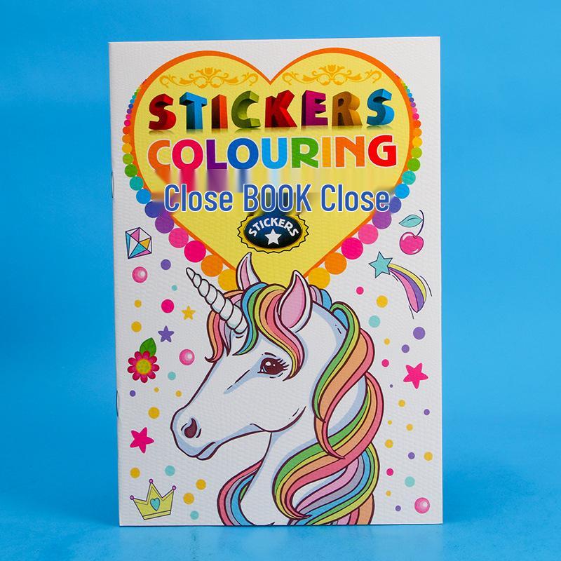 A5 Cartoon Einhorn Mal- und Stickerbuch für Kinder