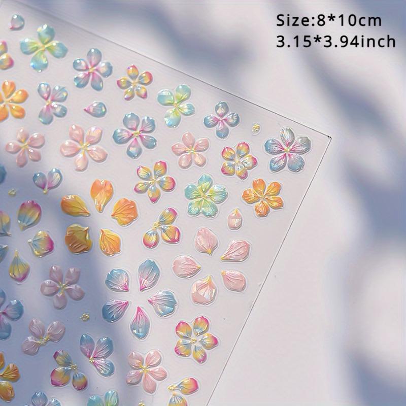 1pc Colorful Flower Nail Decals Summer Decoration Sticker Self-adhesive Embossed Featuring Five-Petal Design for Nail Art