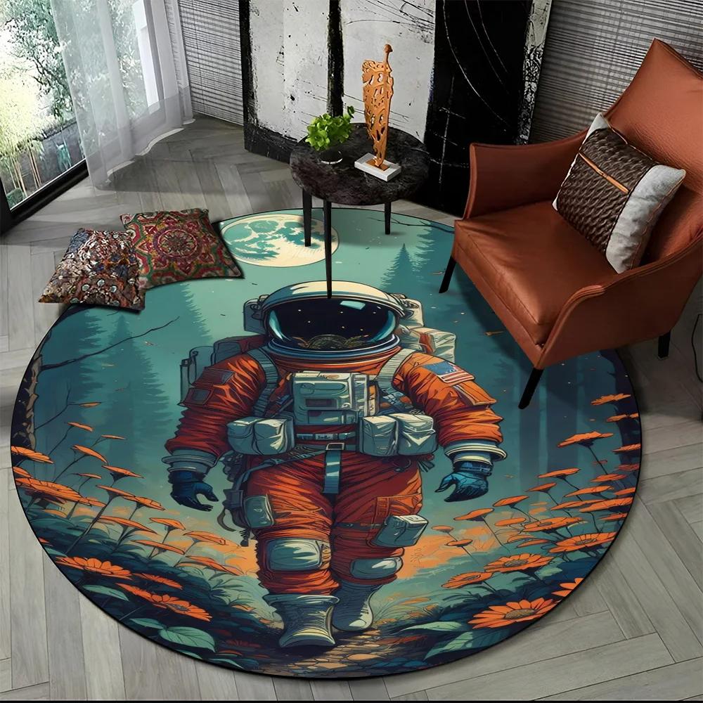 3D Astronaut Space Cartoon Round Carpet Rug for Living Room Bedroom Child Playroom Chair Decor,Pet Area Rug Non-slip Floor Mat
