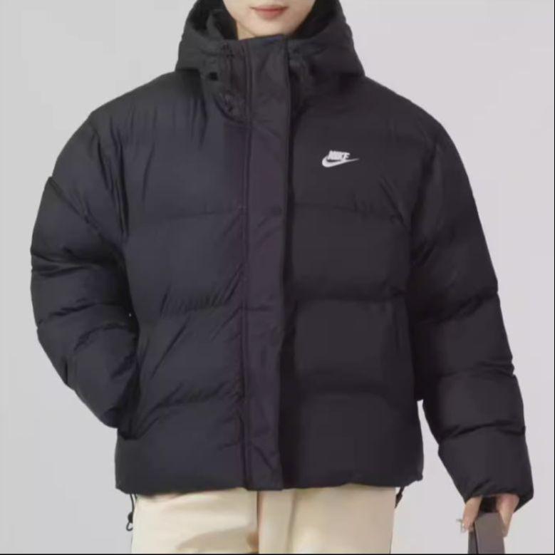 Nike Solid Color Windproof Warm Short Hooded Sports Puffer Jacket Women Jackets Black FD8291-010