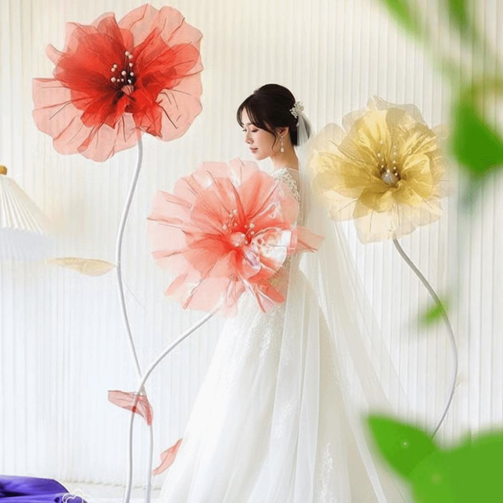 50cm Big Artificial Flower Hollow Design Silk Mesh Flower Gauze Poppy Flower  Window Display
