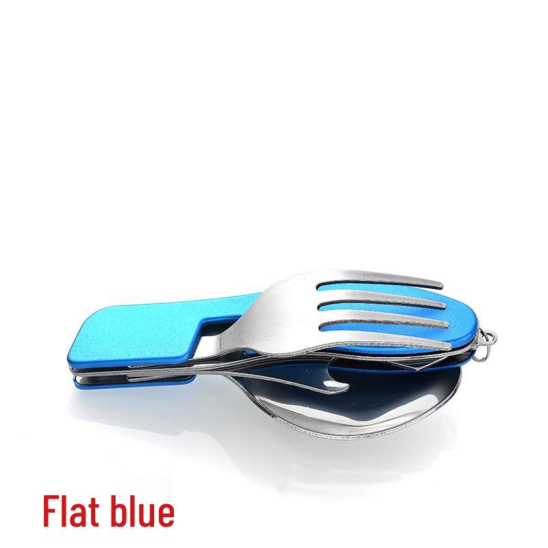 Camping Multifunctional Stainless Steel Cutlery Set: Folding Knife, Fork, and Spoon.