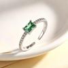Adjustable Green Zircon Square Pinky Ring with Paved Rhinestones - Light Luxury for Women