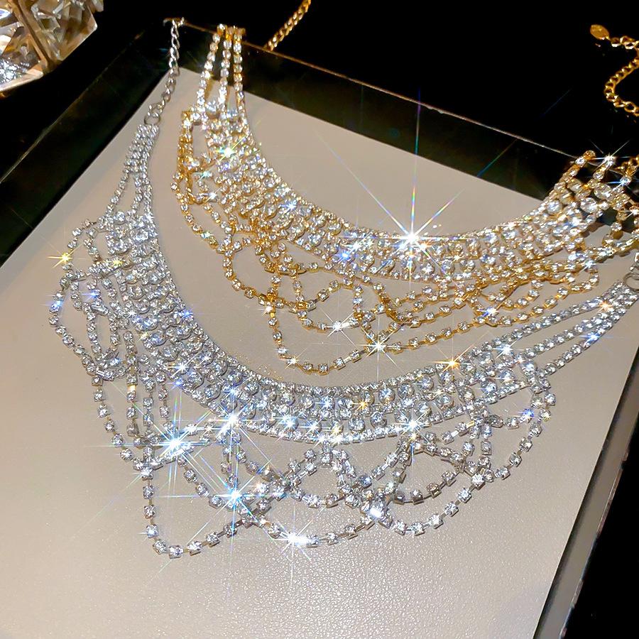 Elegant Rhinestone Lace Tassel Necklace - Multi-Layer Clavicle Accessory for Women