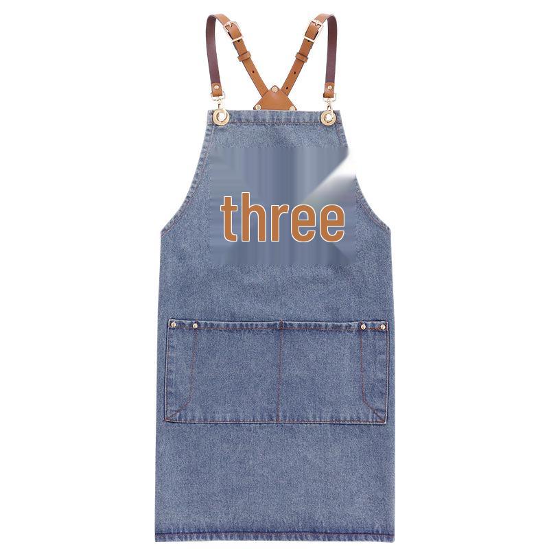 Washable Denim Apron: Durable Workwear for Coffee, Milk Tea, or Florist Shops with Custom Logo Option