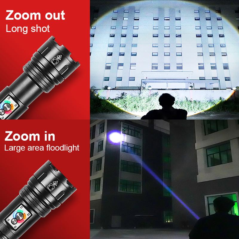 Yellow+White+Red Lights Lighting 1500M Flashlight 500W LED Torch Rechargeable Lamp Waterproof Torch Light COB Light